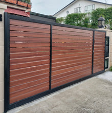Load image into Gallery viewer, Mild Steel Driveway gate 16 - Sliding Aluminium Woodgrain Infill
