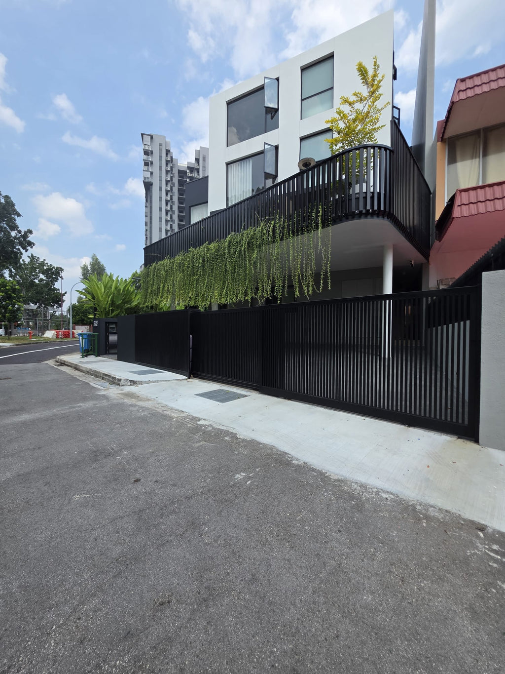 Telescopic Sliding Gate, Fence & Boundary Mild Steel Railing | Kovan Completed Project | STEELDIOS