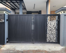 Load image into Gallery viewer, Mild Steel Louvre + Aluminium Driveway gate 14 (Bi-fold + Motor System)
