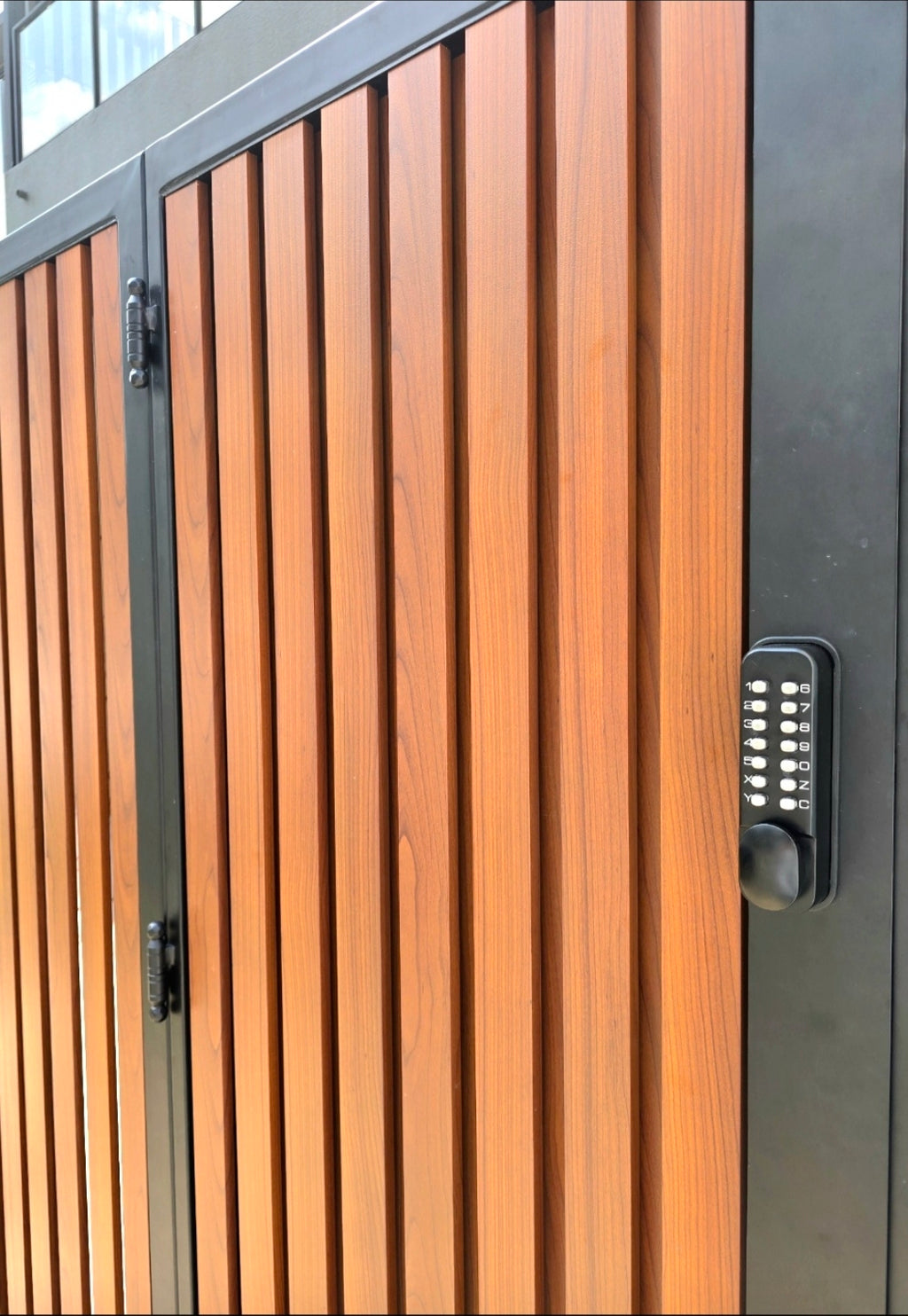Mild Steel Driveway Gate 3 - Bi Fold Aluminium Wood Design (Inclusive of Outdoor PU Paint) (Gate + Bi-fold motor system set)