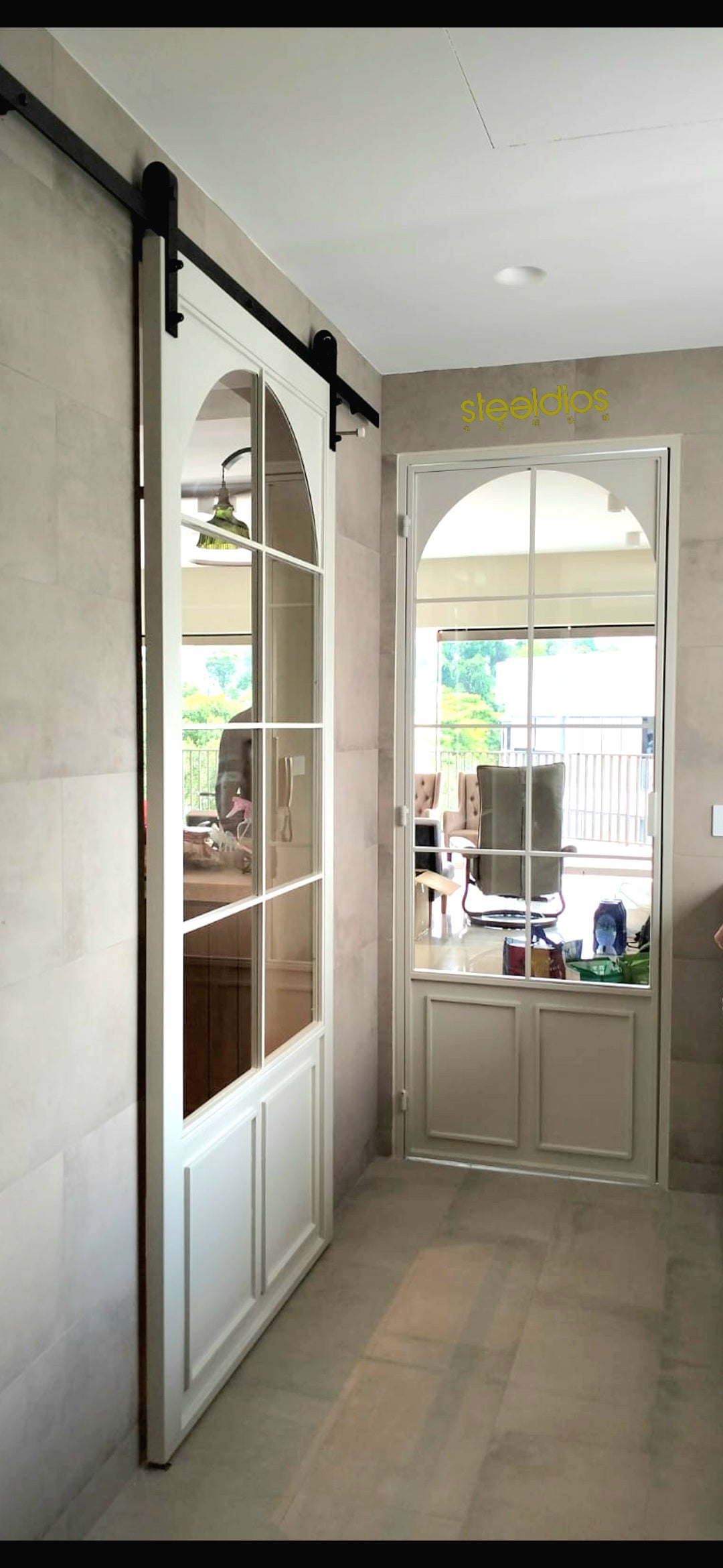 Mild steel frame glass door 2 (Barn Door - Soft Close Sliding Door)