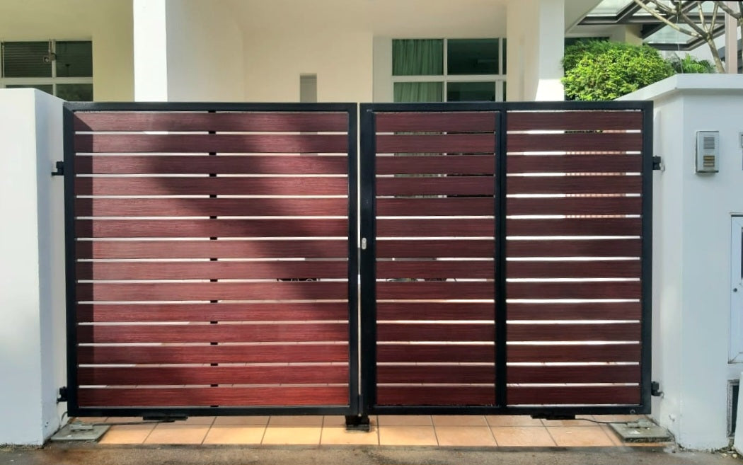Mild Steel Driveway gate 5 - Aluminium woodgrain infill (Inclusive of Outdoor PU Paint)