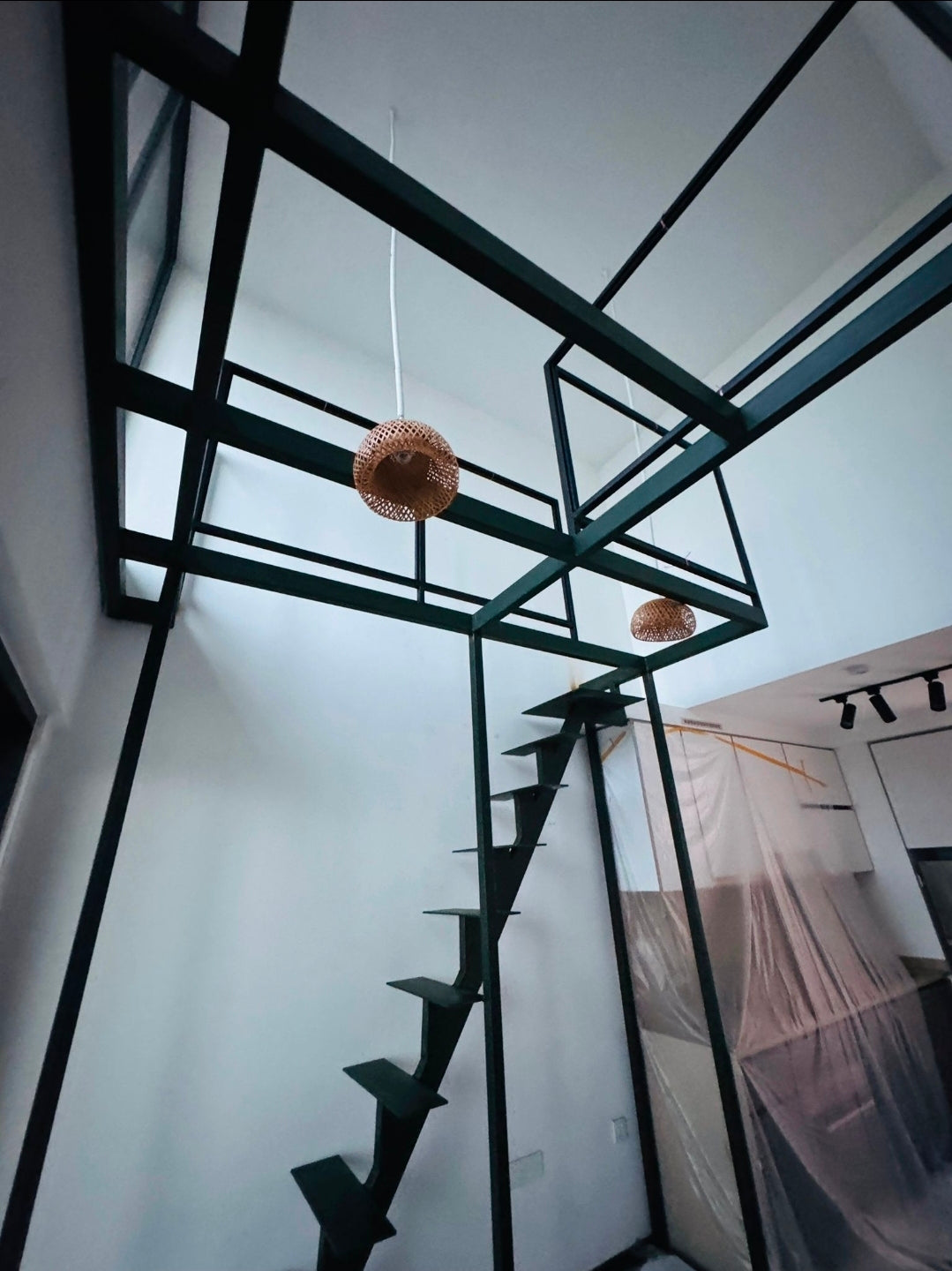 Mild Steel Mezzanine & Lami-Tempered Glass Railing | Queensway Condo Living Room