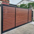 Mild Steel Driveway gate 16 - Sliding Aluminium Woodgrain Infill