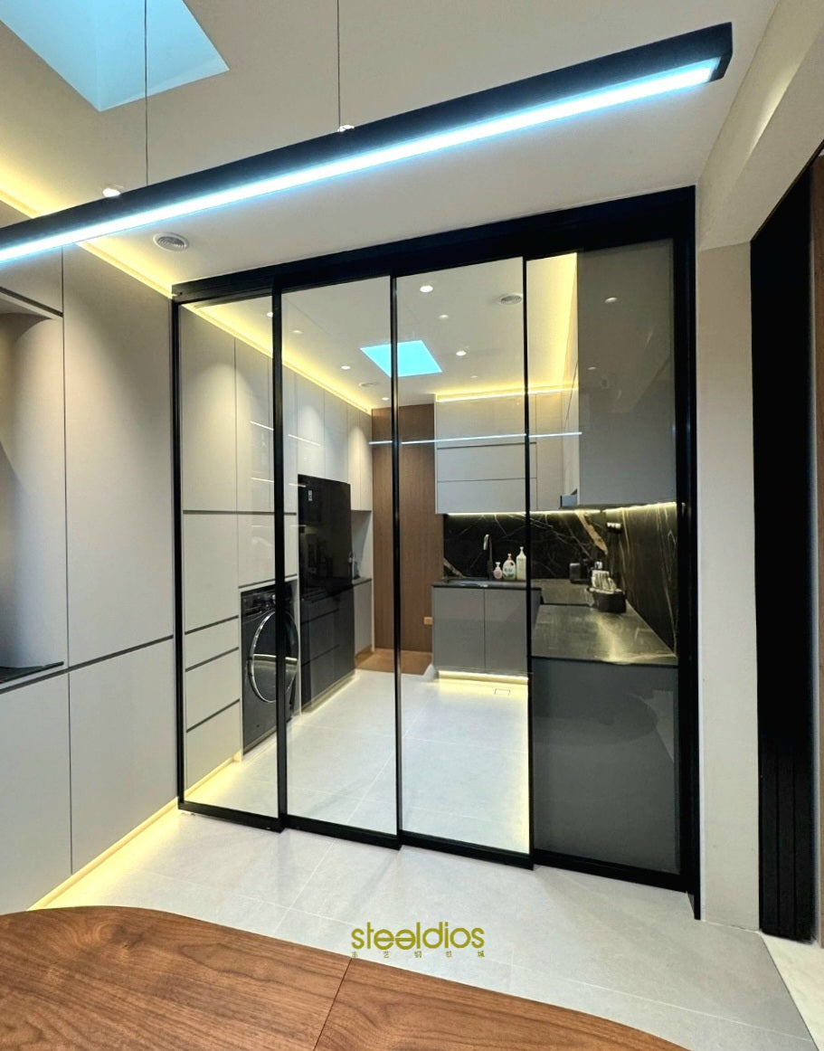 Alumé TeleSlide Sliding System - Clear Tempered Glass (Synchronised Ultra Slim Sliding)