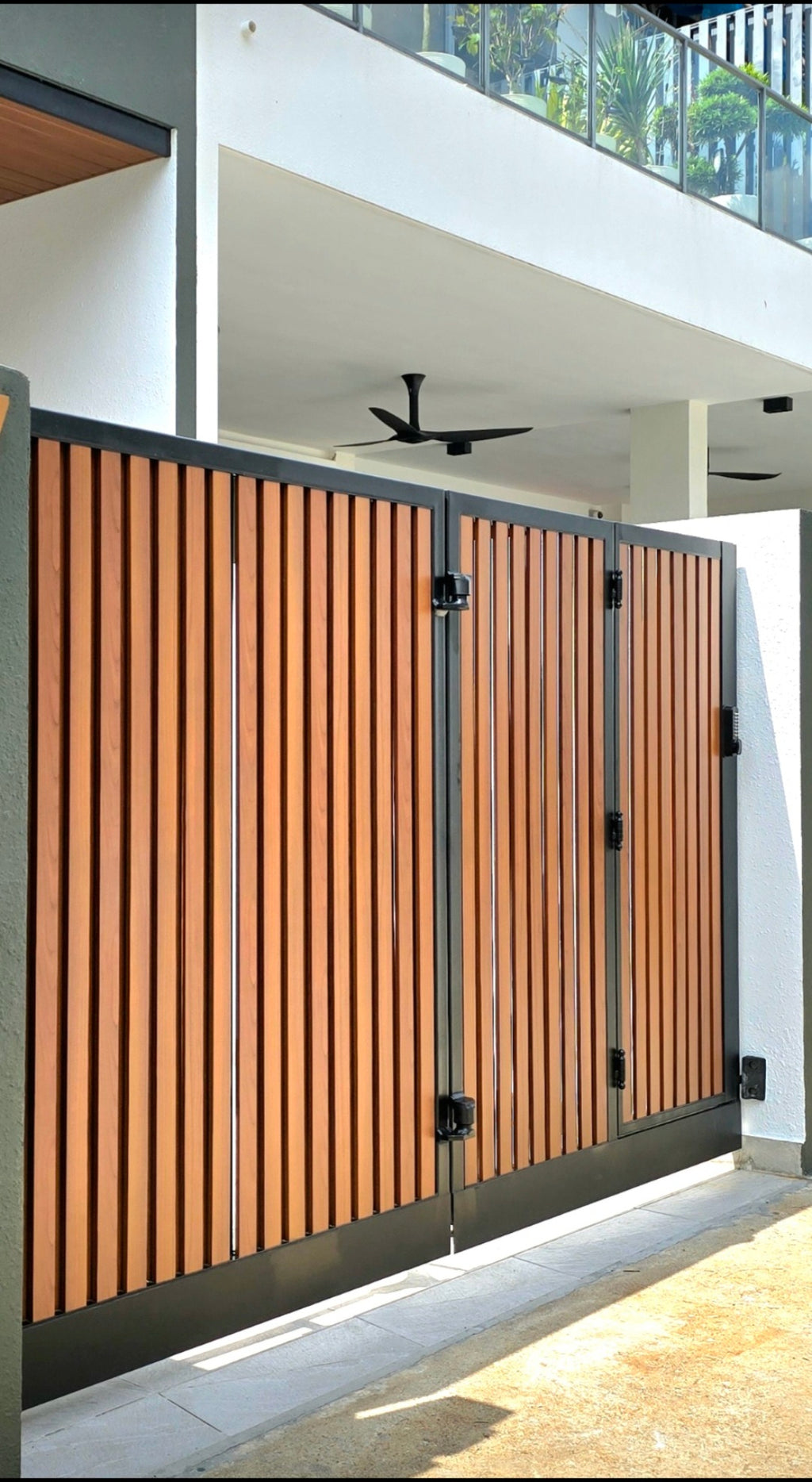 Mild Steel Driveway Gate 3 - Bi Fold Aluminium Wood Design (Inclusive of Outdoor PU Paint) (Gate + Bi-fold motor system set)