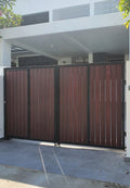 Mild Steel Driveway Gate 3 - Bi Fold Aluminium Wood Design (Inclusive of Outdoor PU Paint) (Gate + Bi-fold motor system set)