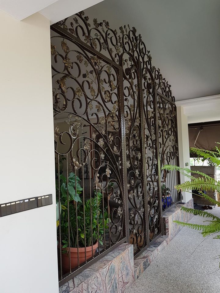 Custom Wrought Iron Side Entrance Gate with Rare Ornamental Parts | Bukit Timah Completed Project | STEELDIOS
