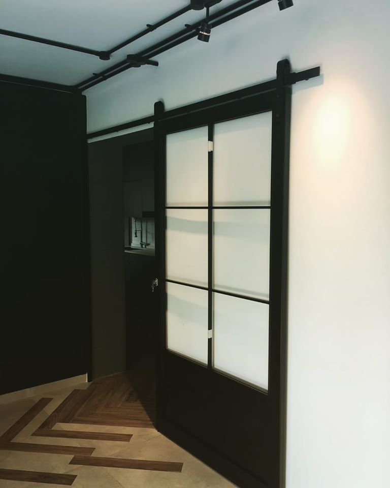 Mild steel frame glass door 2 (Barn Door - Soft Close Sliding Door)